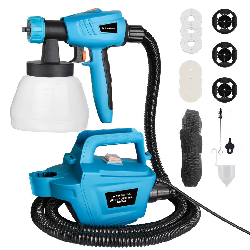 Tilswall Paint Sprayer, 800W HVLP 1200ML/Min Electric Spray Paint Gun with 2.5M Air Hose, 1300ML Detachable Container, 3 Nozzle Sizes & 3 Patterns, High Power Painter for Furniture, Cabinet, Fence - Image 1
